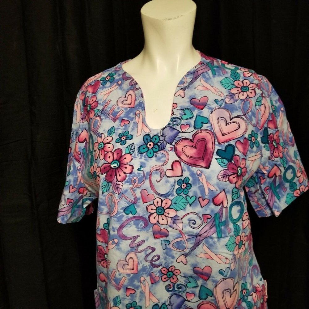 Scrub Top Breast Cancer Hope Cure Pink Ribbon Nurs